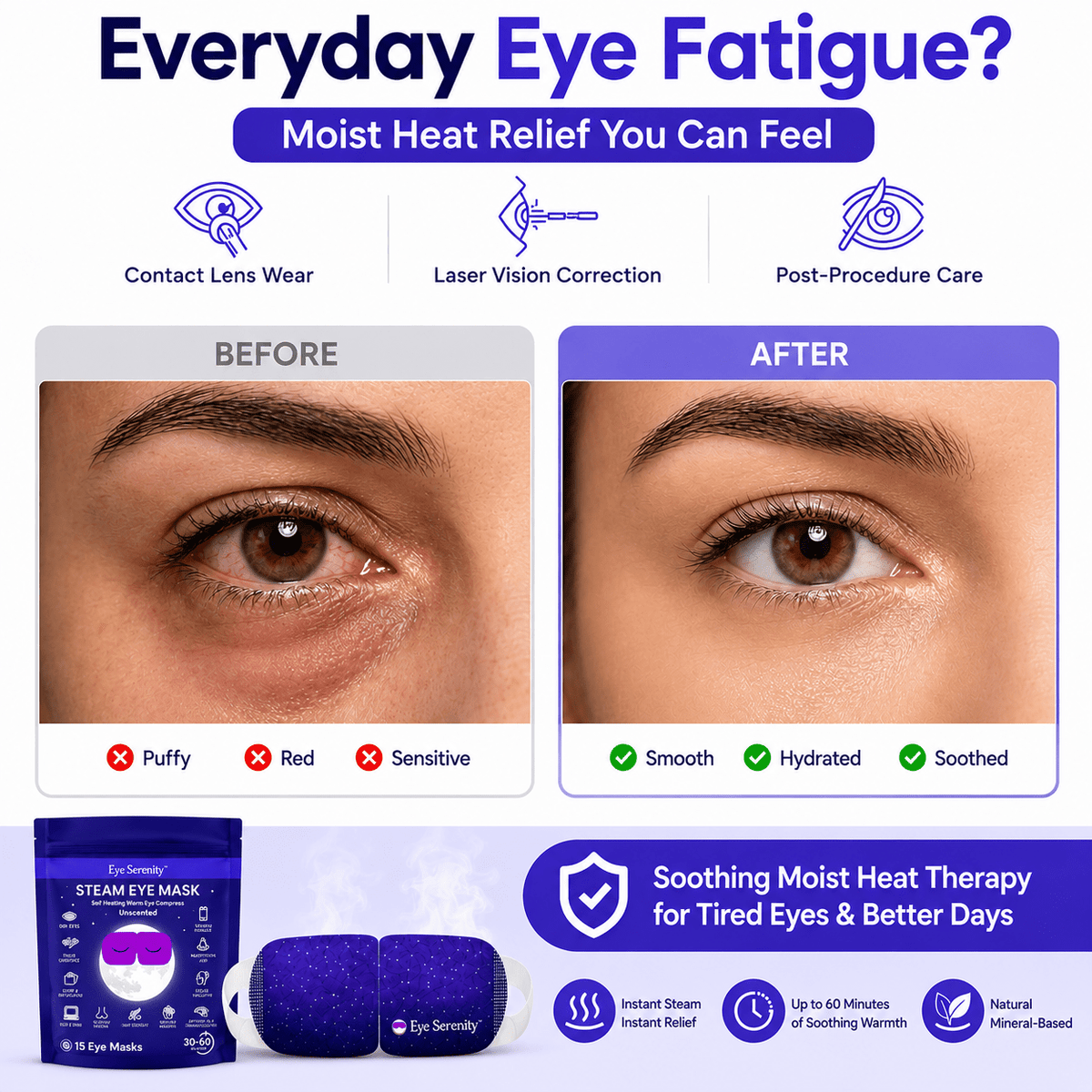 Eye Serenity Steam Eye Mask – Self-Heating Warm Eye Mask for Relaxation, Bedtime & Travel